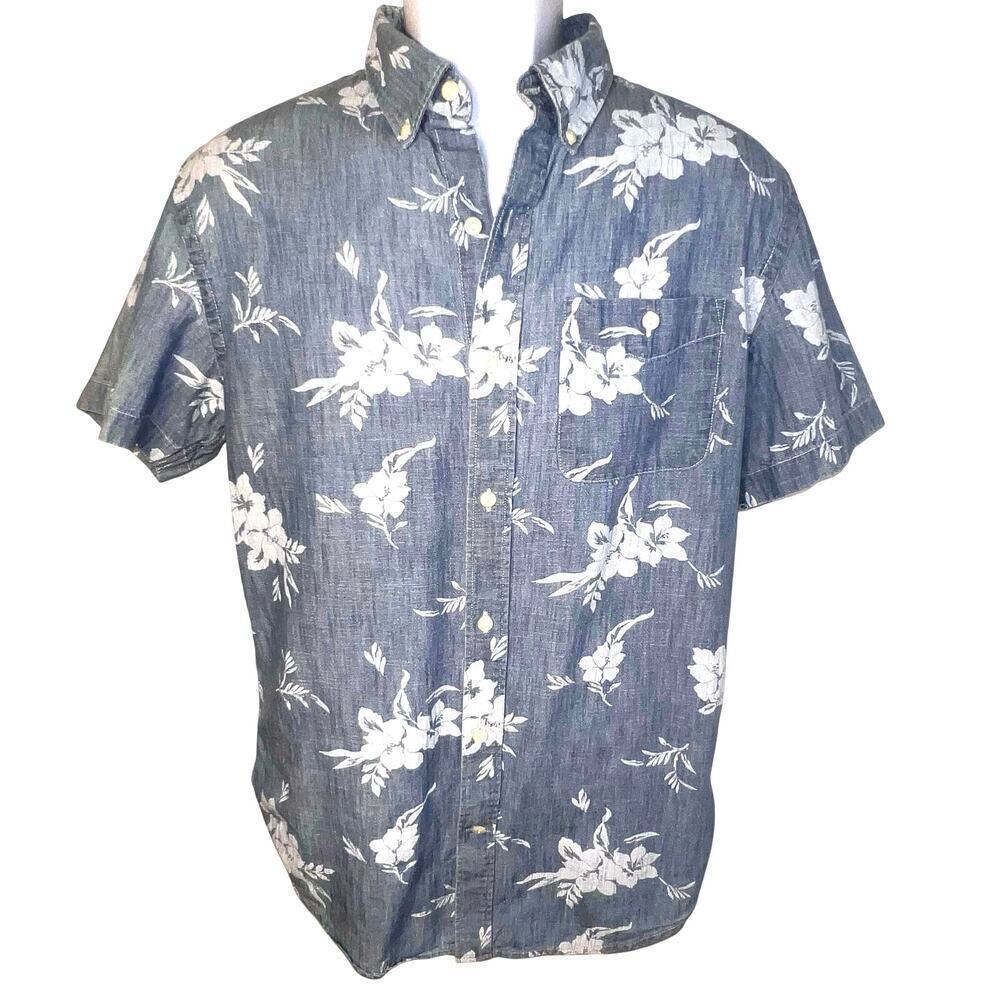 Old Navy mens M slim fit short sleeve button front floral beach Hawaiian shirt 